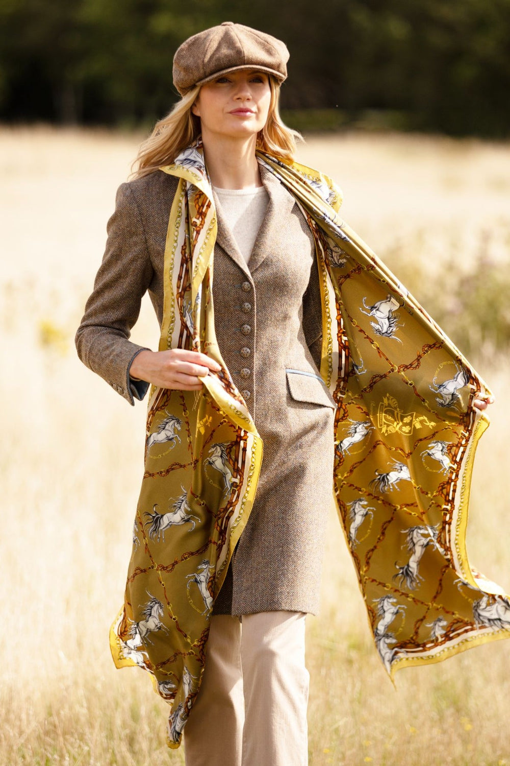 Classic Rearing To Go Silk Scarf Olive