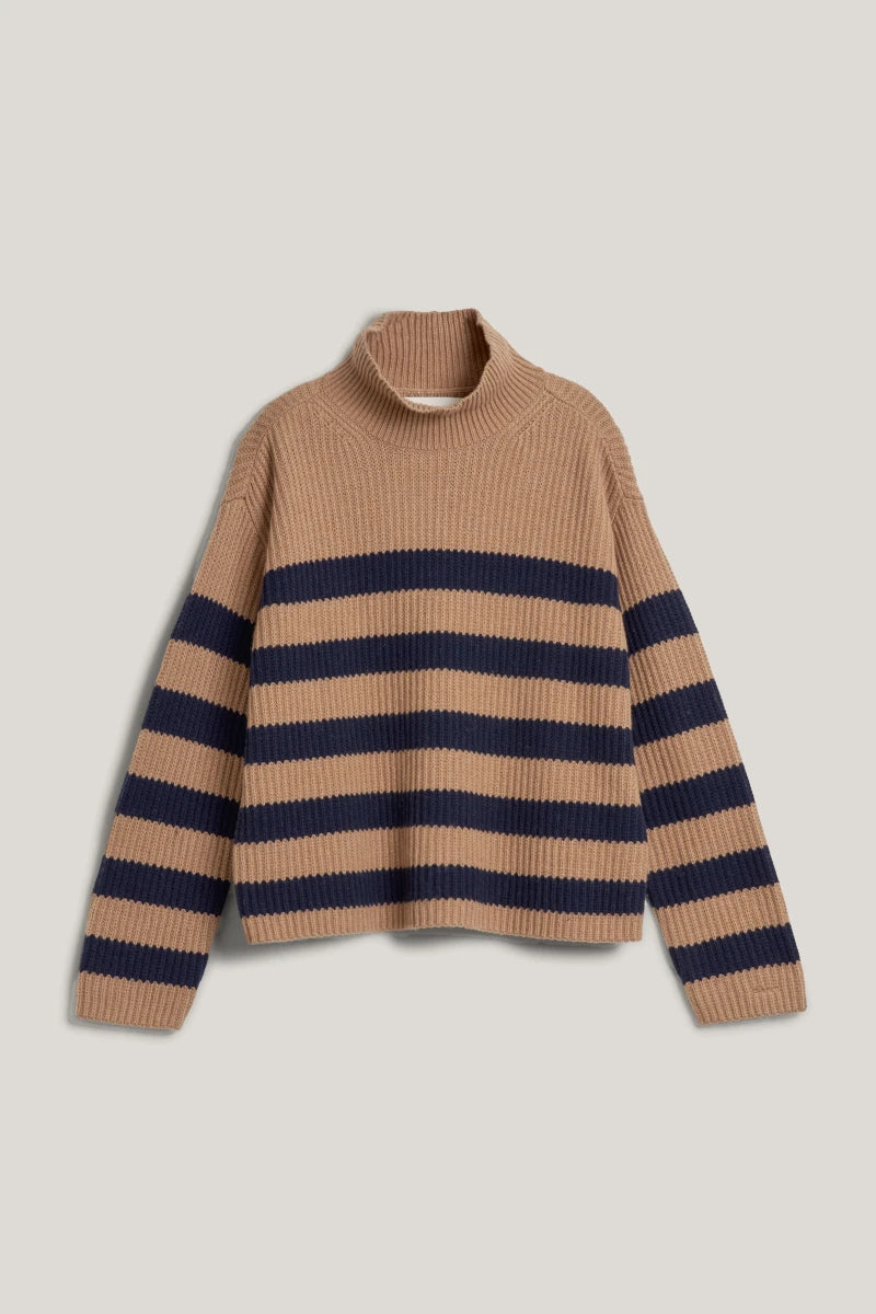 Breton Stand Collar Jumper, Caramel Beige