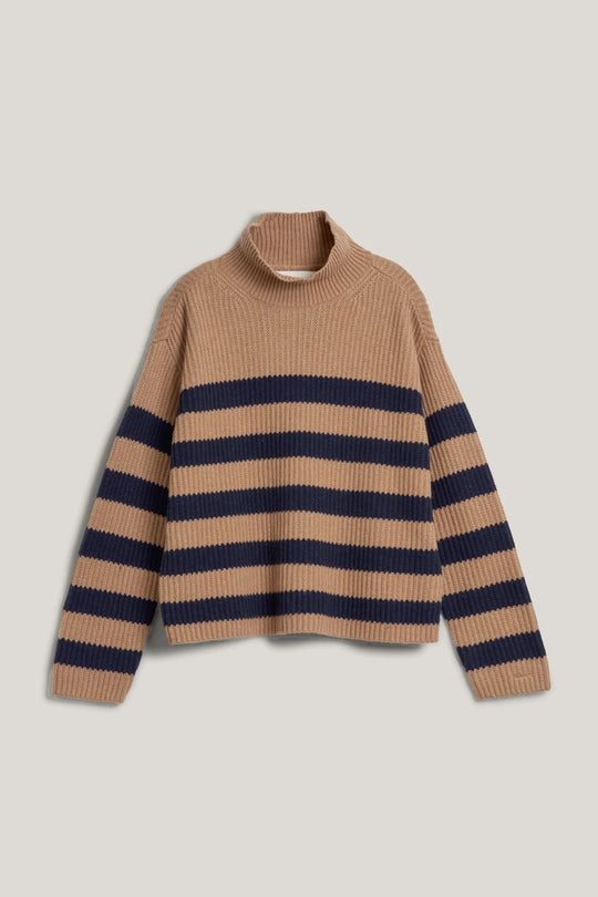 Breton Stand Collar Jumper, Caramel Beige