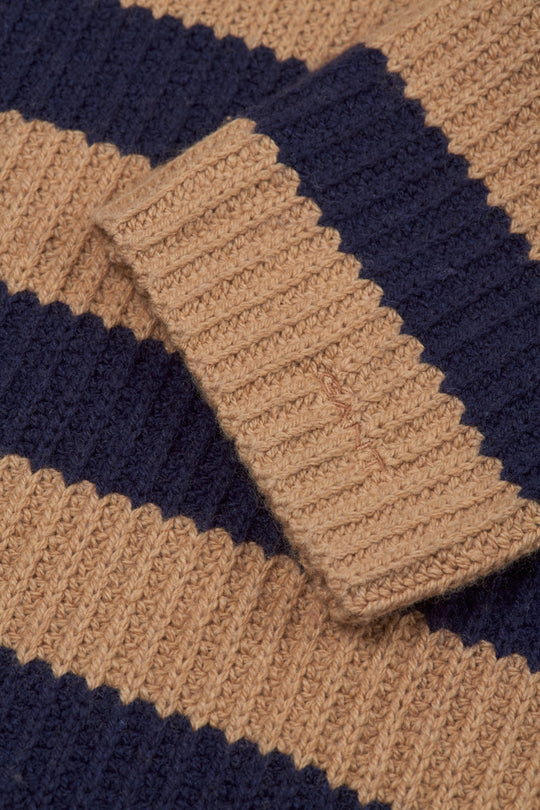 Breton Stand Collar Jumper, Caramel Beige