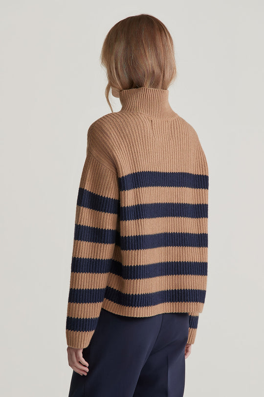 Breton Stand Collar Jumper, Caramel Beige