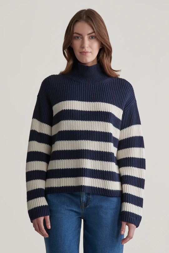 Breton Stand Collar Jumper, Evening Blue