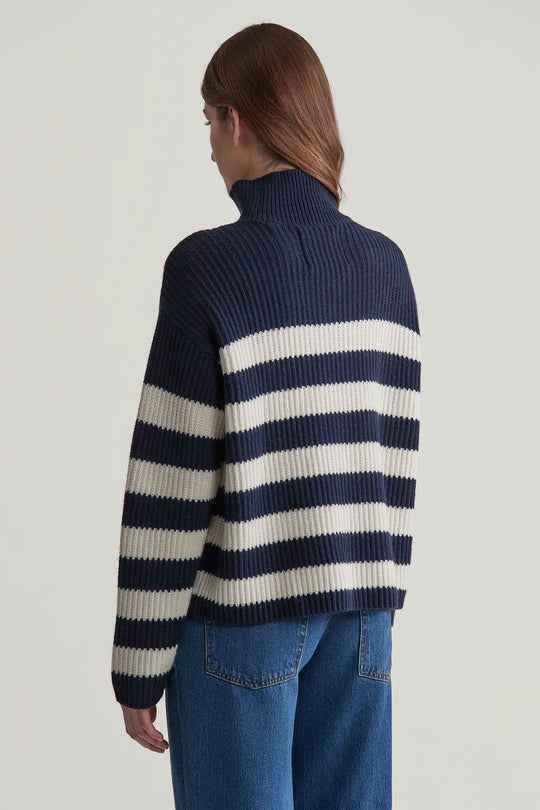 Breton Stand Collar Jumper, Evening Blue