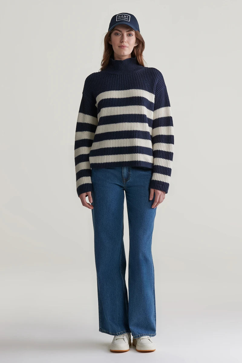 Breton Stand Collar Jumper, Evening Blue