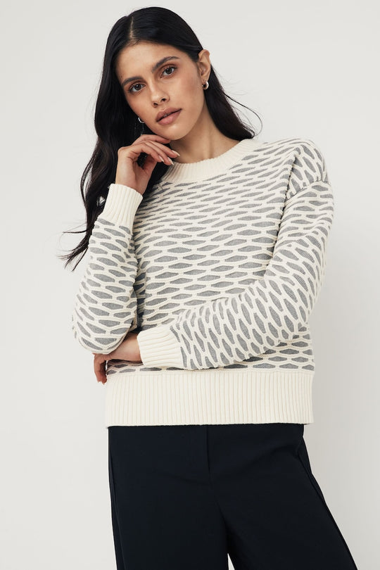 Intarsia C-Neck Sweater Grey Malange
