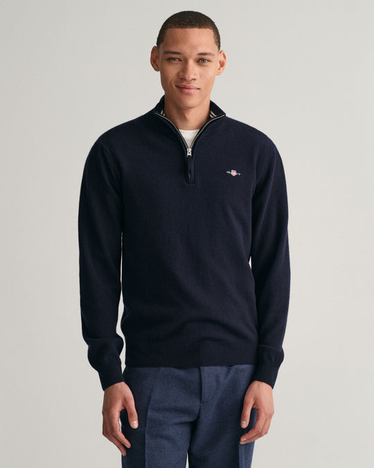 Superfine Lambswool Half-Zip Sweater, Marine