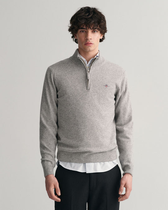 Superfine Lambswool Half-Zip Sweater, Grey Melange