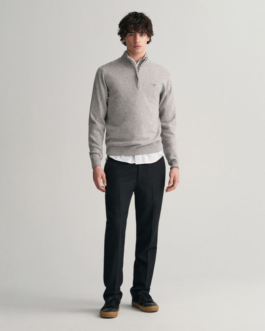 Superfine Lambswool Half-Zip Sweater, Grey Melange