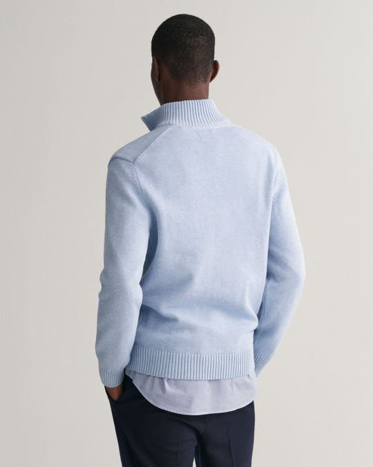 Casual Cotton Half-Zip Sweater Stormy Sea