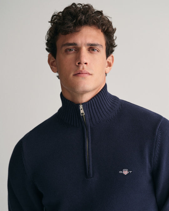 Casual Cotton Half-Zip Sweater Evening Blue