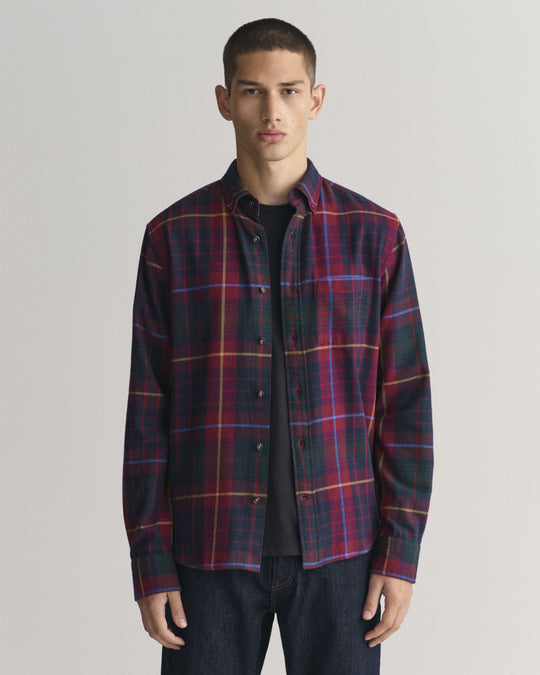 Regular Fit Plaid Flannel Checked Shirt Plumped Red