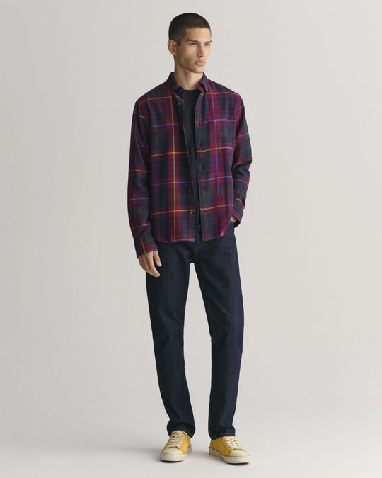 Regular Fit Plaid Flannel Checked Shirt Plumped Red