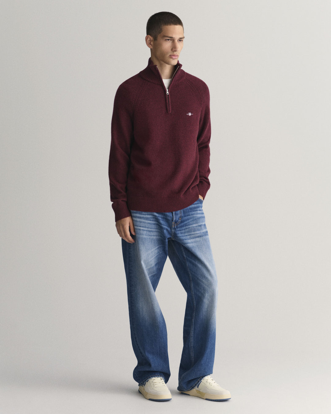 Bicolored Half-Zip Sweater Bordeaux Melange