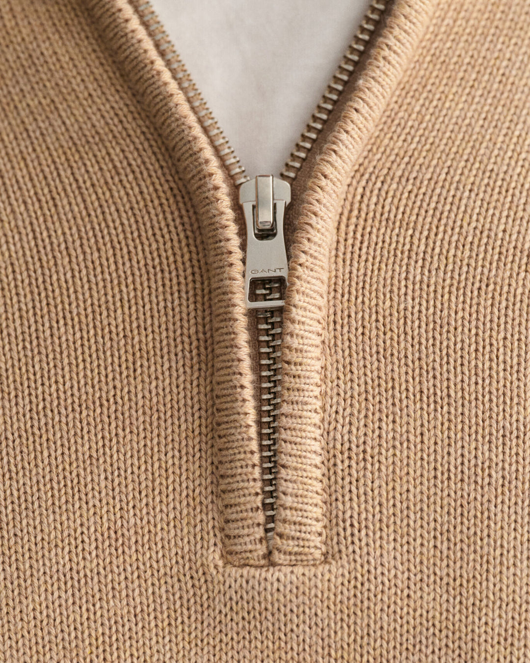 Casual Cotton Half-Zip Sweater, Khaki Melange