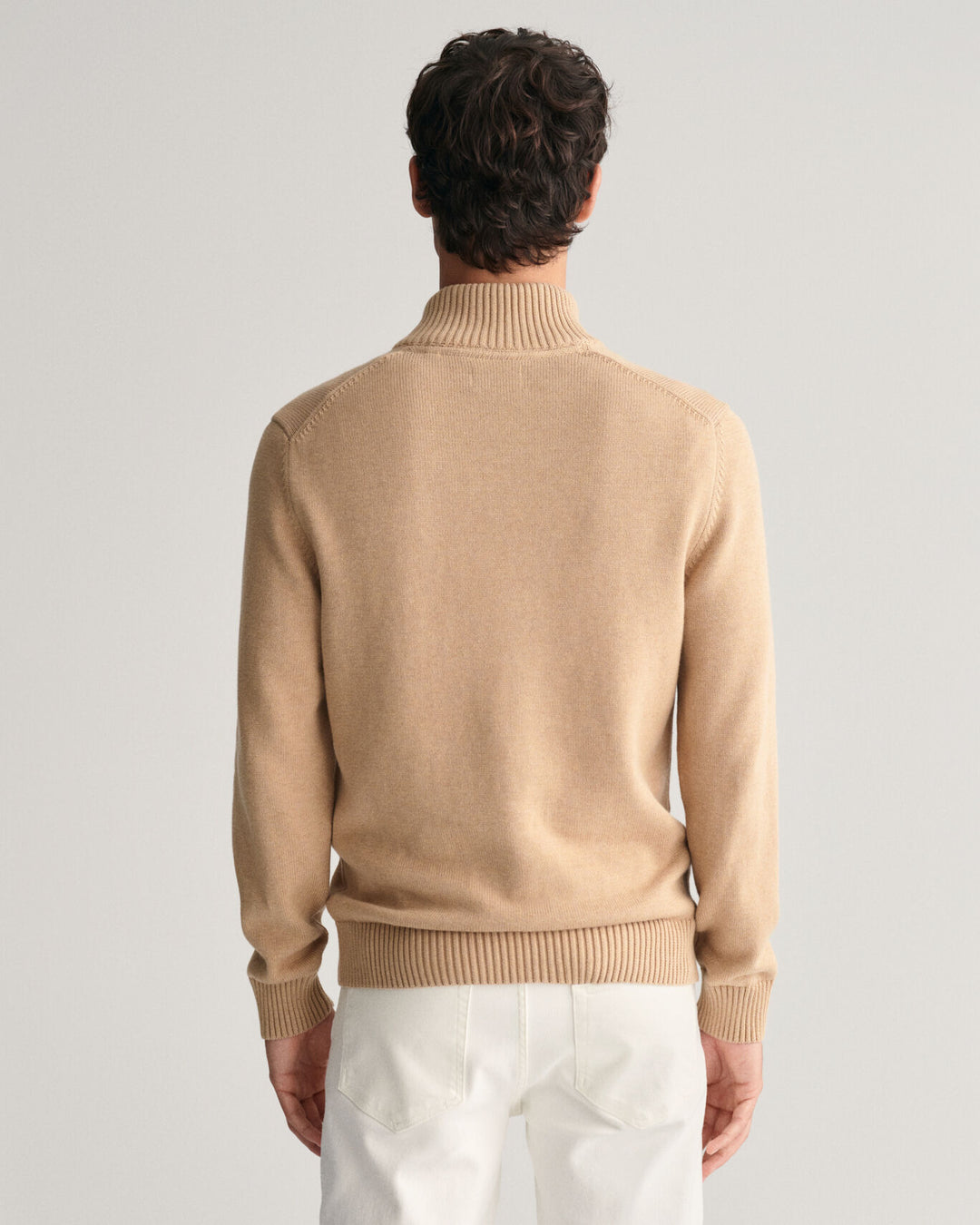 Casual Cotton Half-Zip Sweater, Khaki Melange