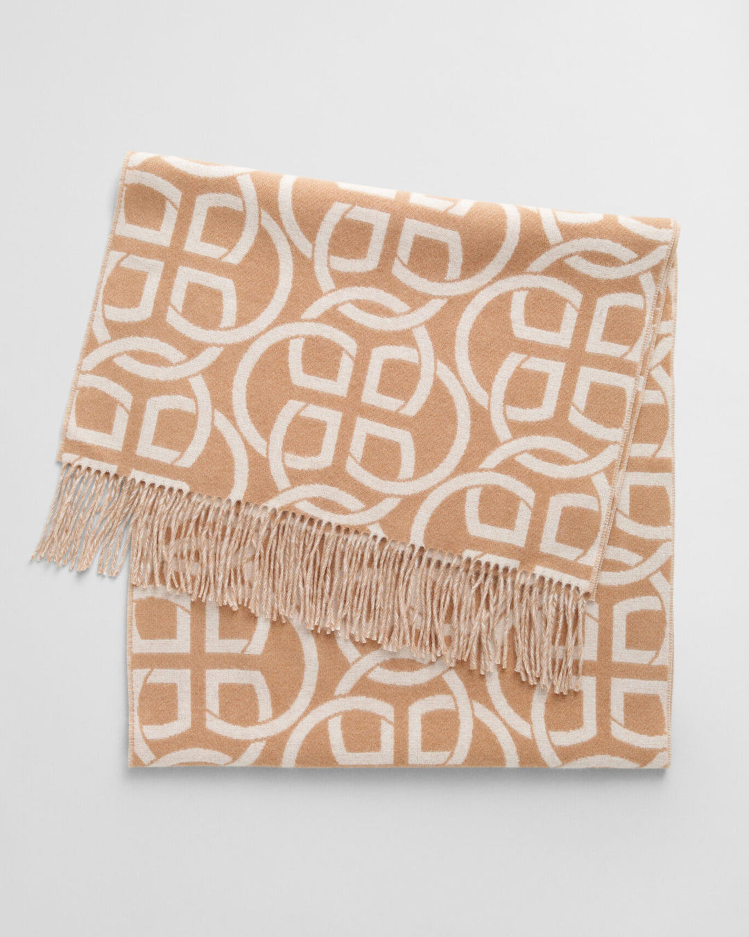 G Patterned Wool Scarf, Caramel Beige