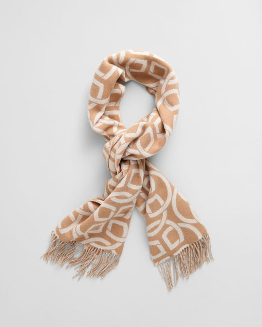 G Patterned Wool Scarf, Caramel Beige