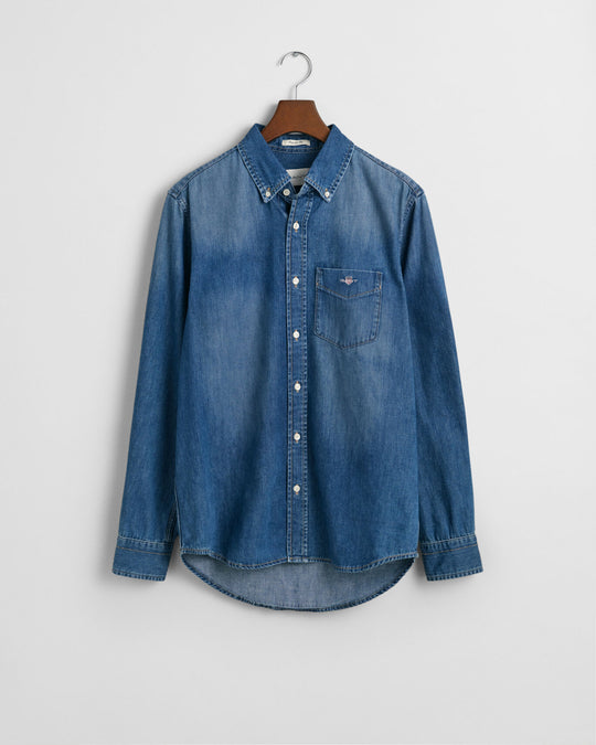 Regular Fit Denim Shirt, Mid Blue Worn In