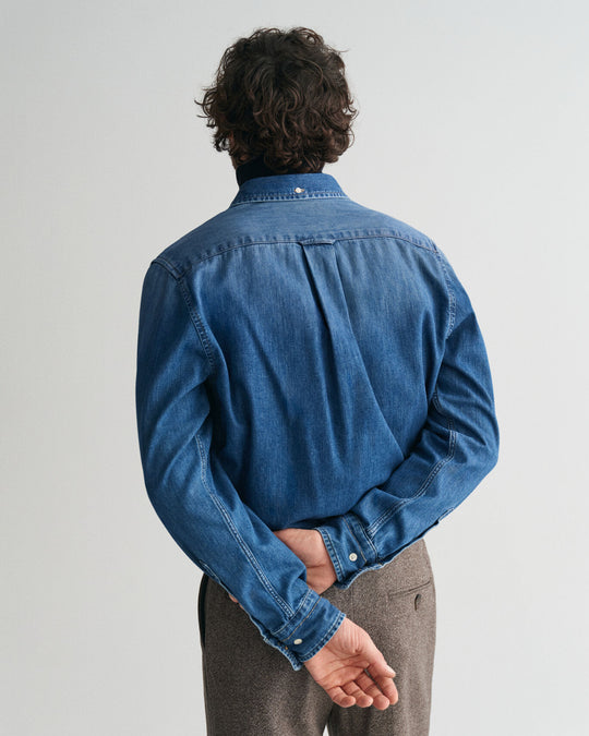 Regular Fit Denim Shirt, Mid Blue Worn In