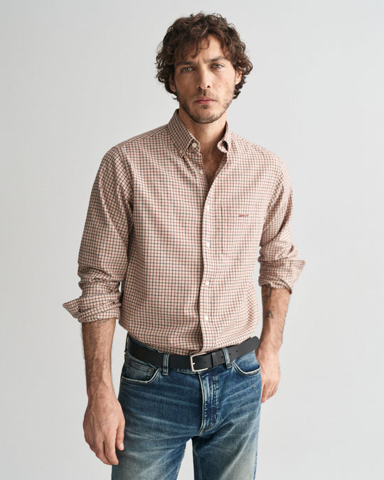 Regular Fit Tattersall Jaspé Shirt, Caramel Beige