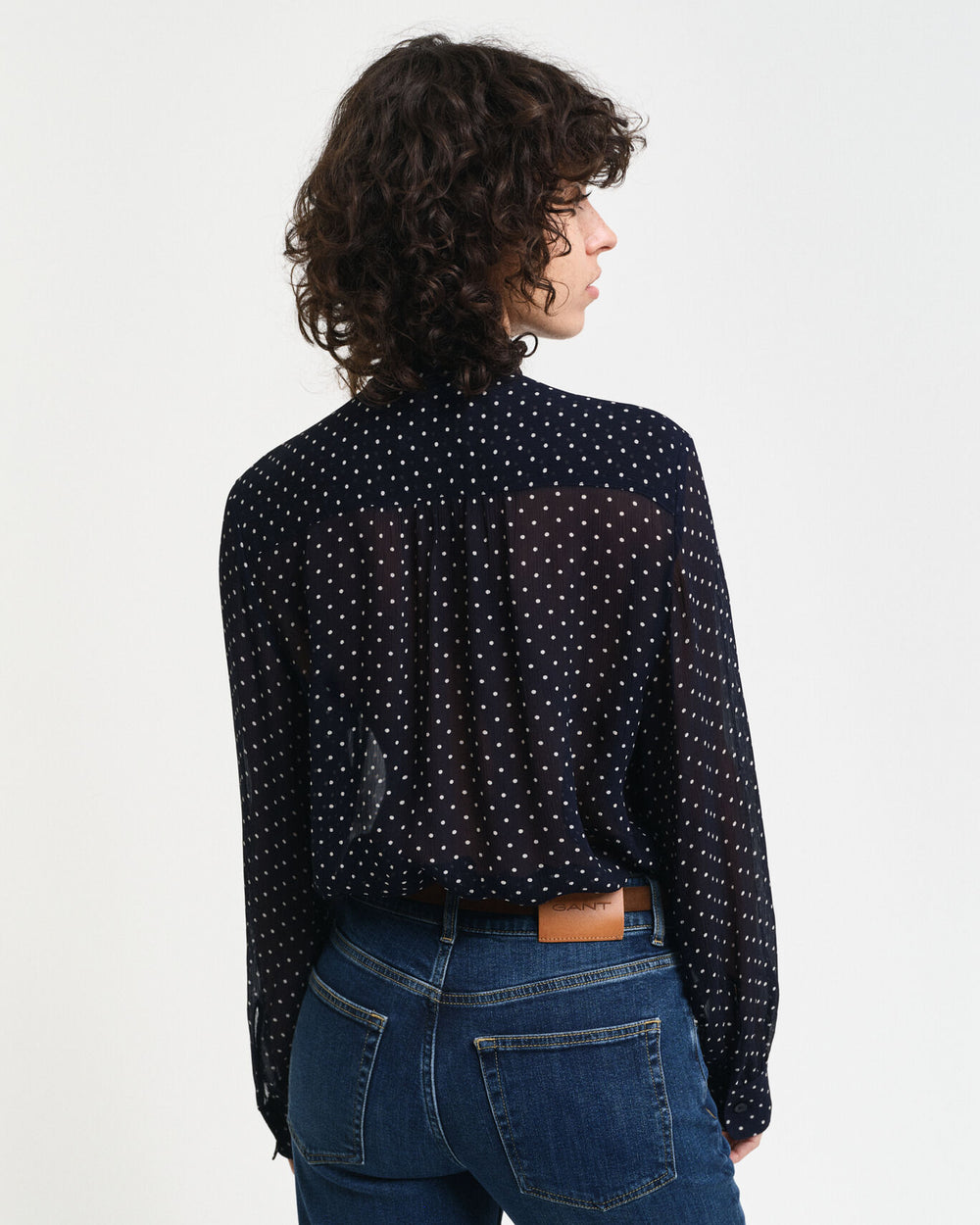 Dot Print Bow Blouse, Evening Blue