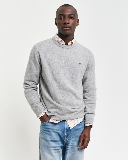 Superfine Lambswool Crew Neck Sweater, Grey Melange