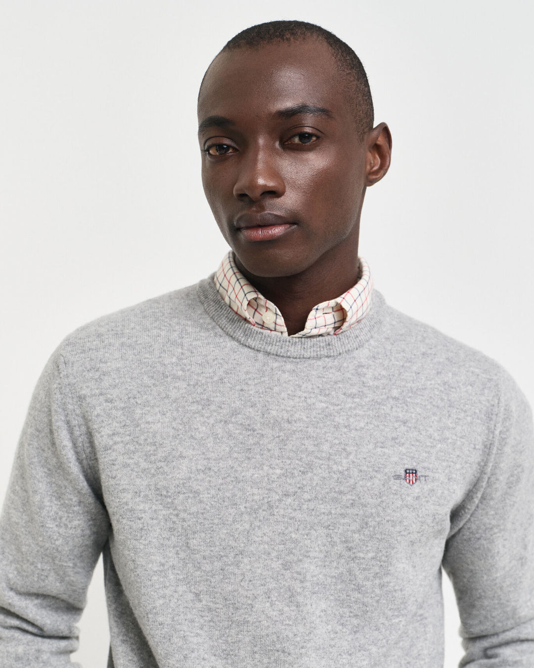 Superfine Lambswool Crew Neck Sweater, Grey Melange