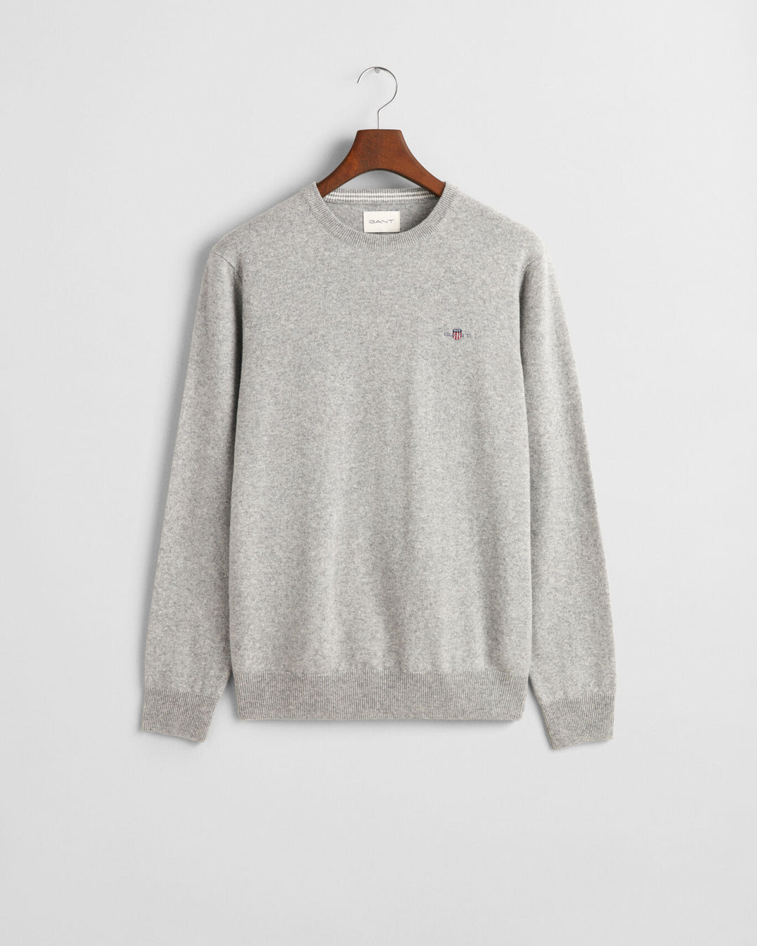 Superfine Lambswool Crew Neck Sweater, Grey Melange