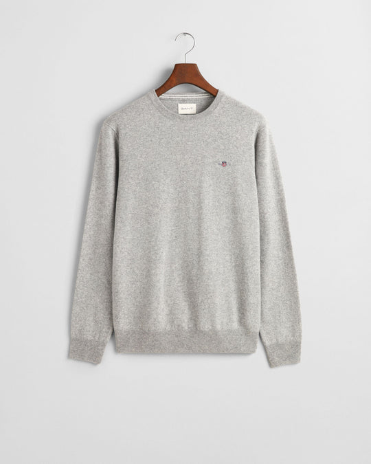 Superfine Lambswool Crew Neck Sweater, Grey Melange