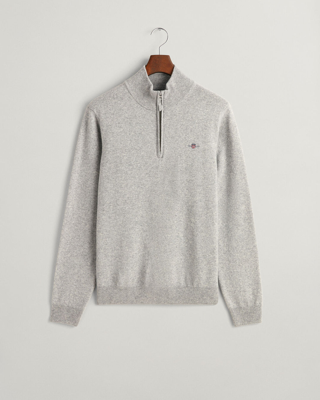 Superfine Lambswool Half-Zip Sweater, Grey Melange