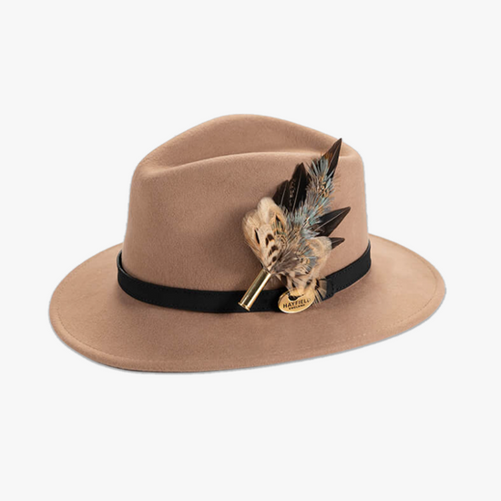 The classic countryside Fedora is a hand-crafted camel Fedora made from 100% wool felt.