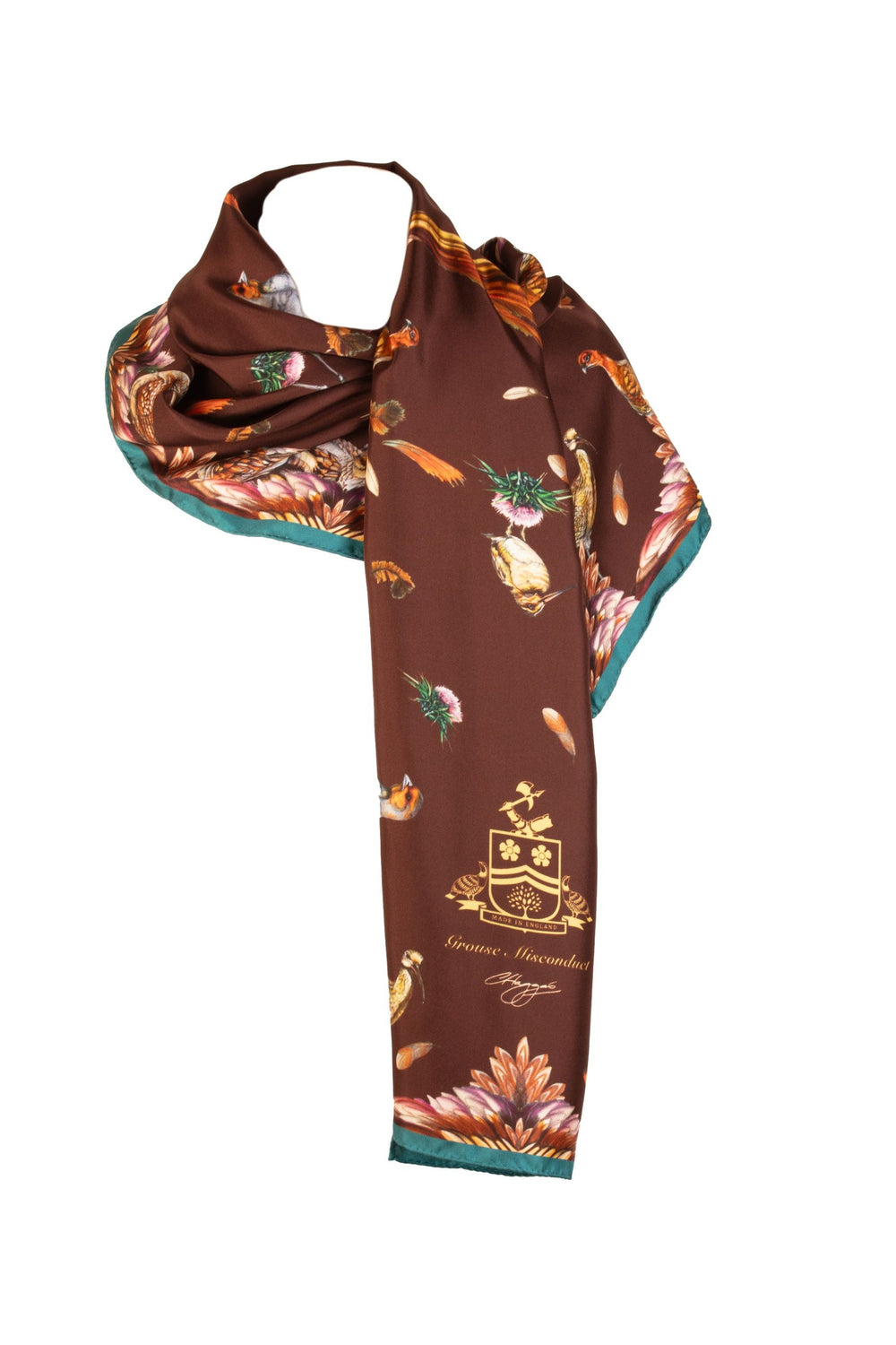 Classic Grouse Misconduct Silk Scarf Chocolate & Teal