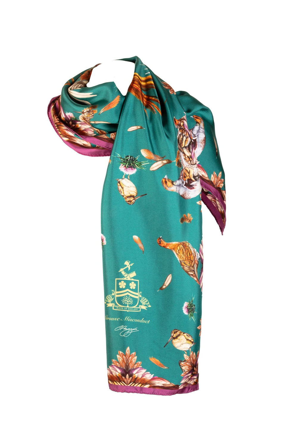 Classic Grouse Misconduct Silk Scarf Teal & Aubergine