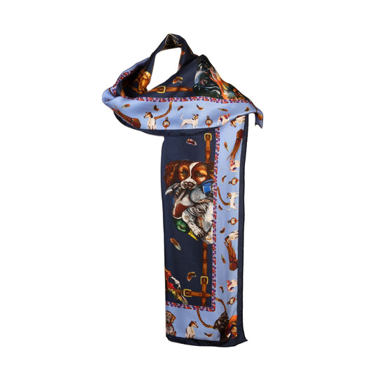 Classic Its A Dogs Life Silk Scarf Navy & Cobalt