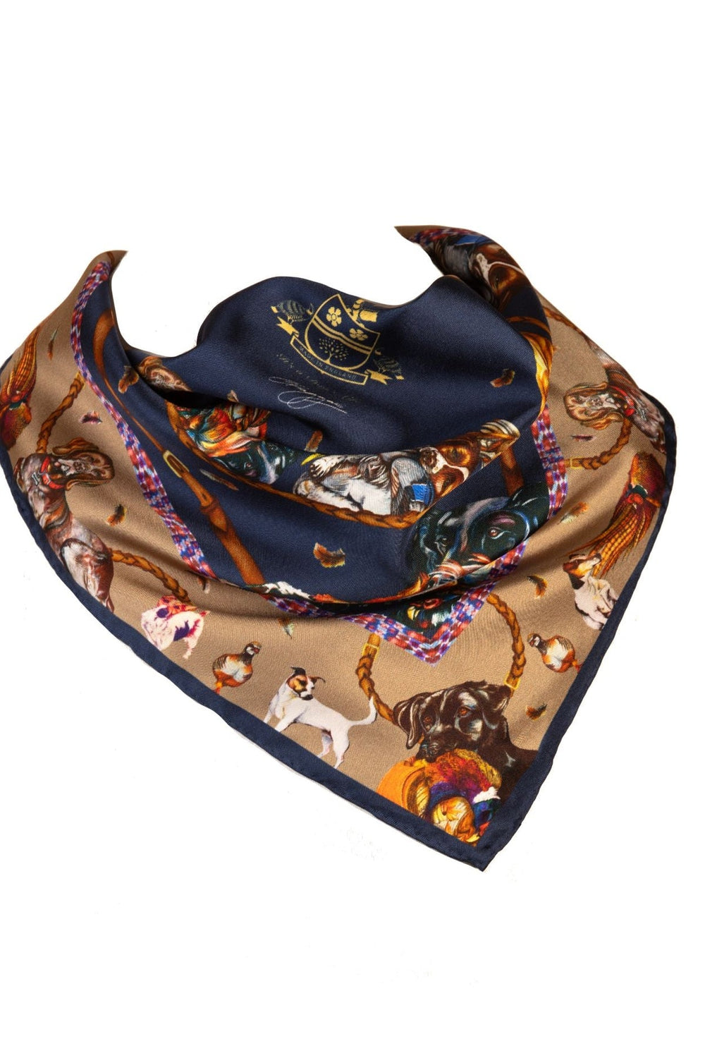 Medium Square Its A Dogs Life Silk Scarf Navy & Fawn
