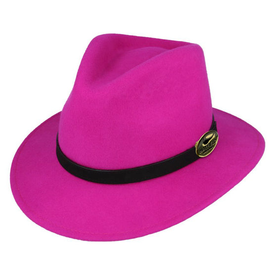The classic countryside Fedora is a hand-crafted fuschia Fedora made from 100% wool felt.