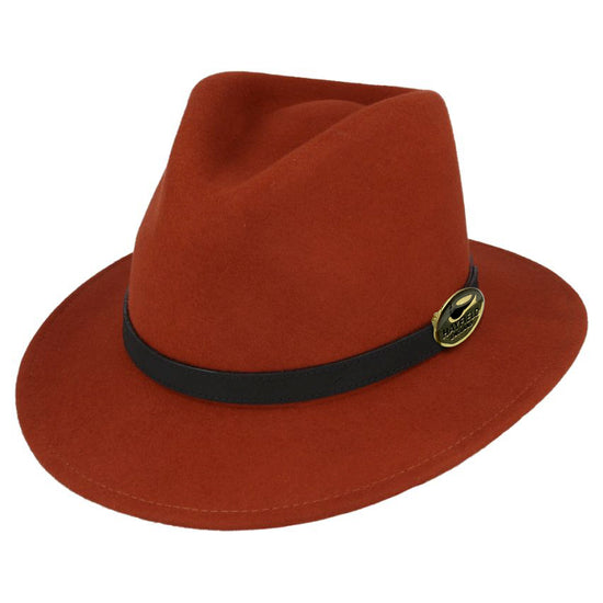 The classic countryside Fedora is a hand-crafted rust Fedora made from 100% wool felt.
