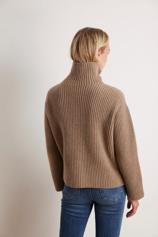 Cashmere Mix Ribbed High Neck Jumper Taupe
