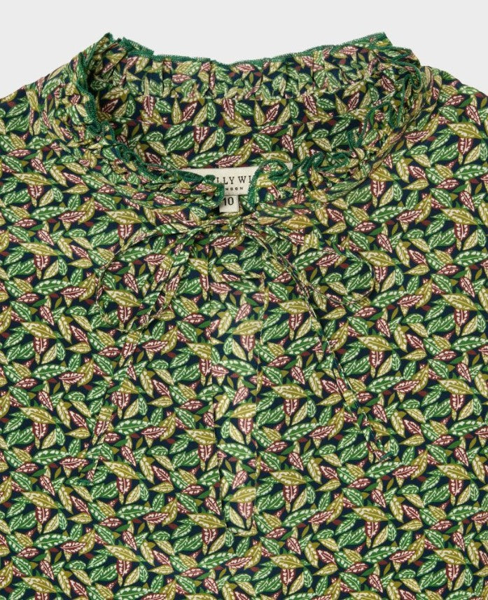 Liberty Print Pintuck Shirt Dress Green Leaves