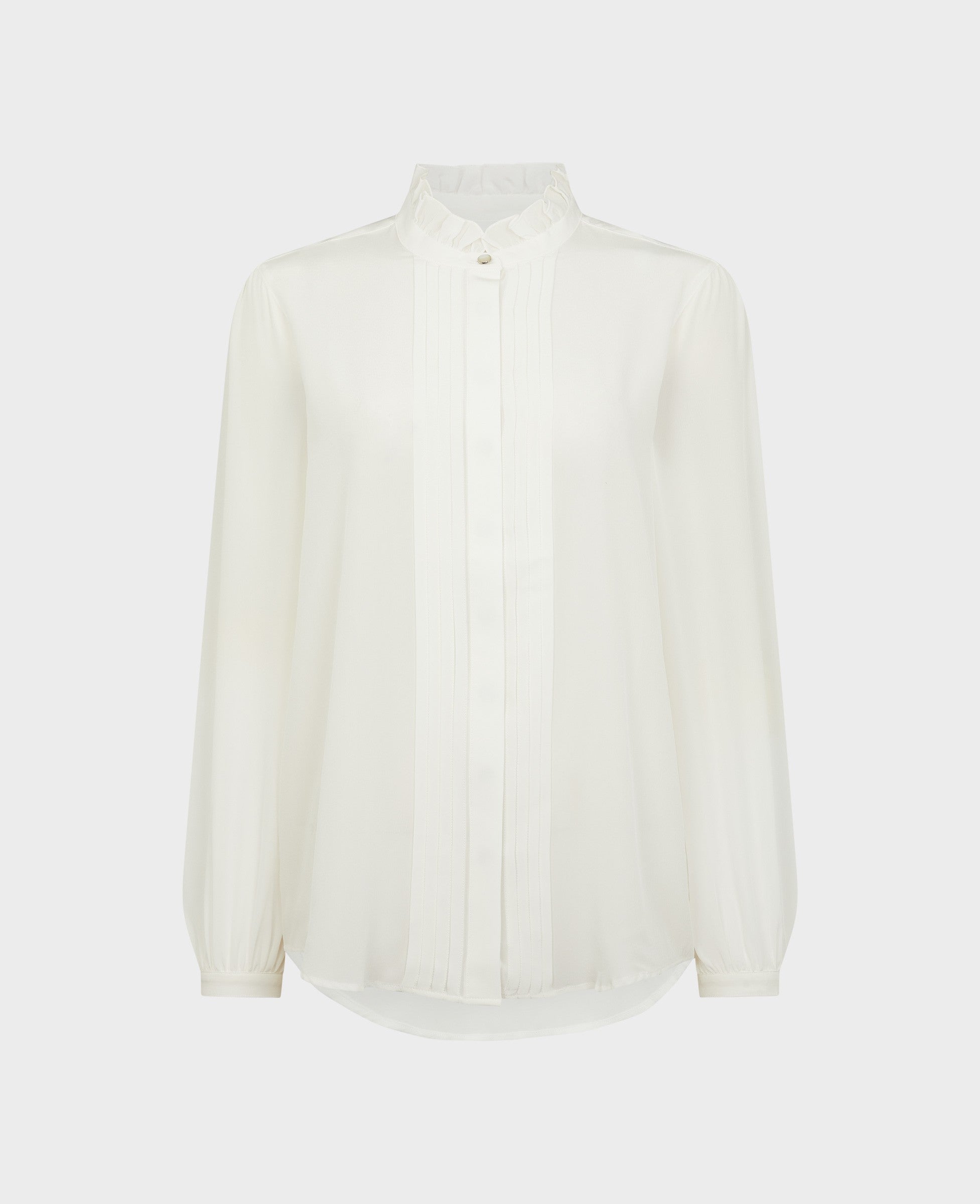 Really Wild Clothing Pintuck Frill Collar Shirt Ice White from