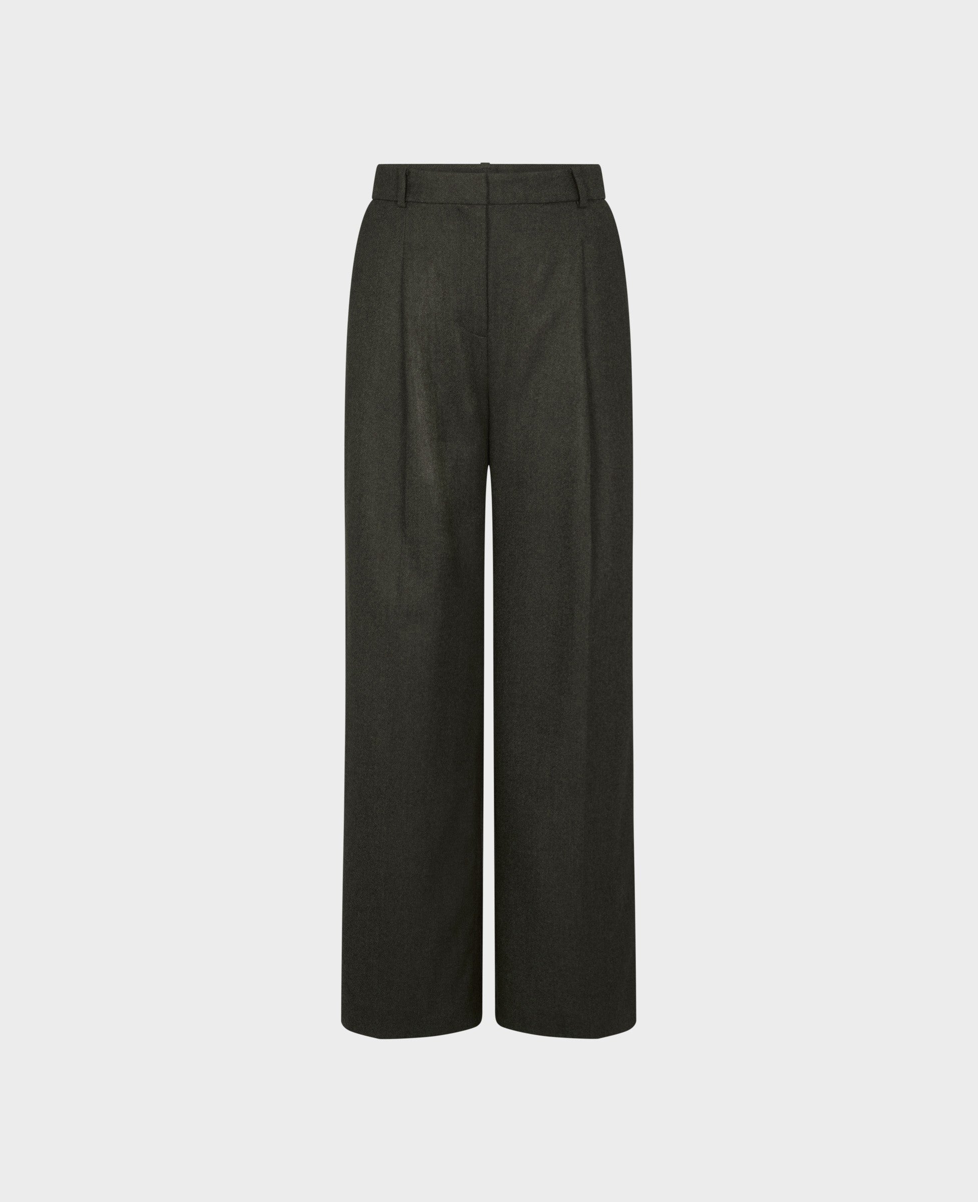 These Wide Leg Pleated Trousers in Ivy Green are perfect for any occasion. Crafted from a Scottish Wool and Linen Blend, they exude comfort and style. Pair with our Single-breasted Wool Jacket to create a matching look.