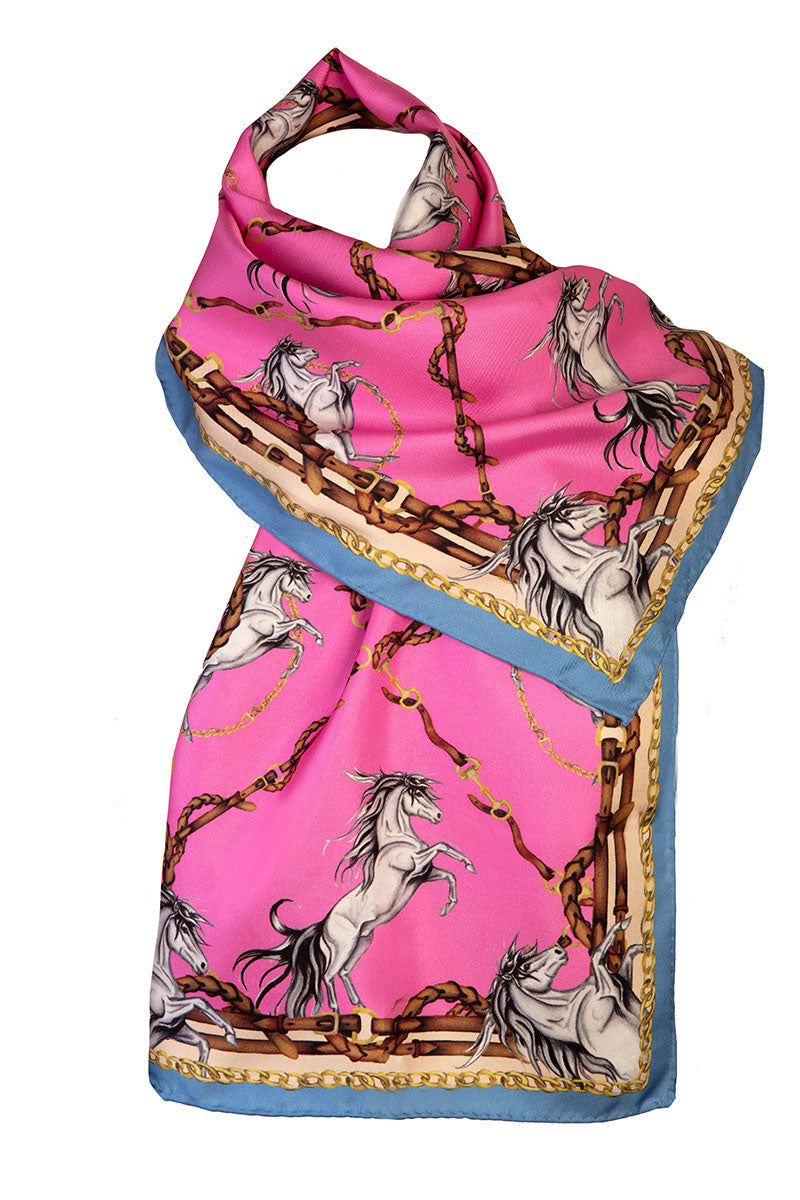 Narrow Rearing To Go Silk Scarf Hot Pink